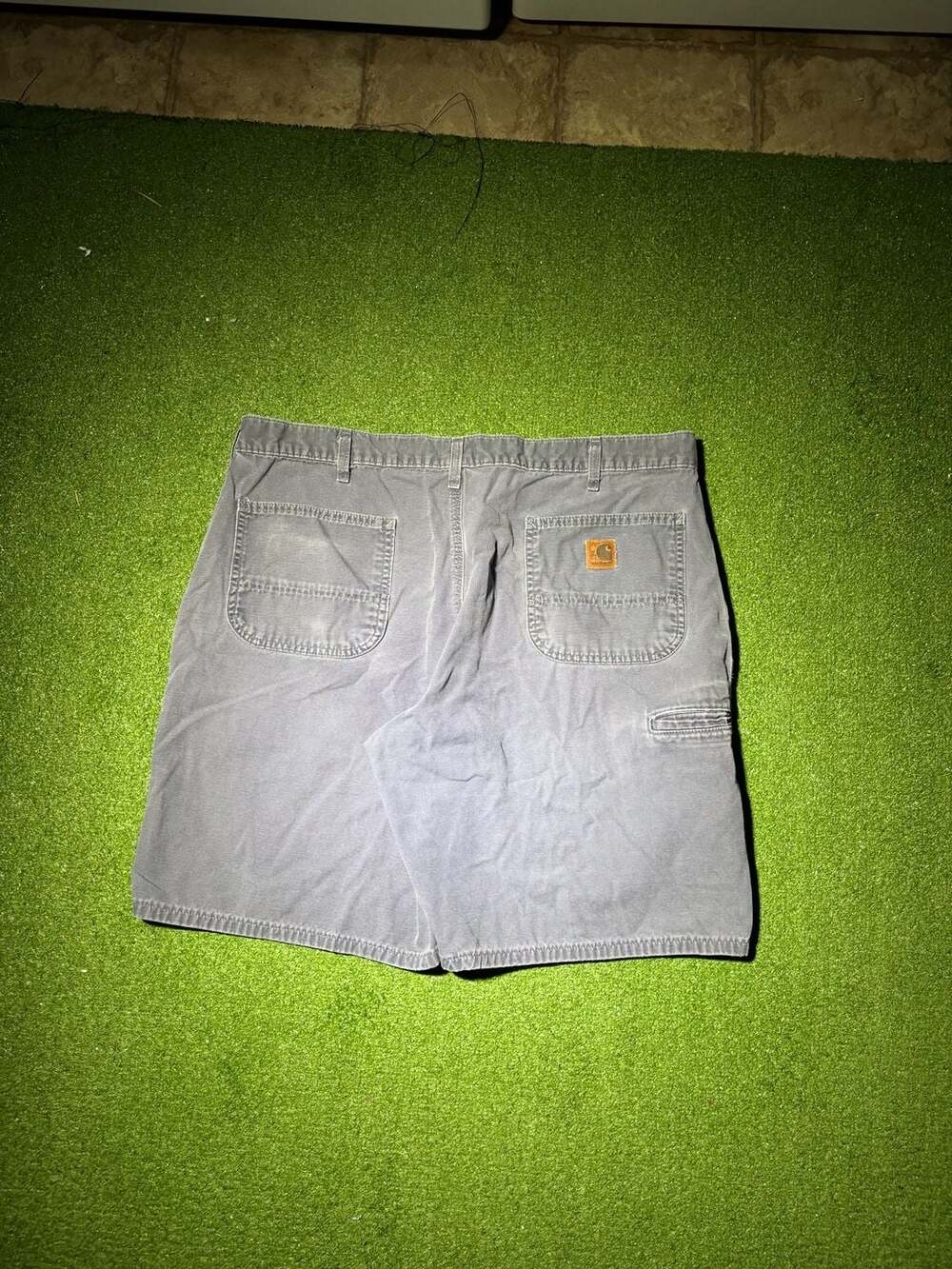 Carhartt Baggy Navy Leather Patch Canvas Work Shorts Size 40